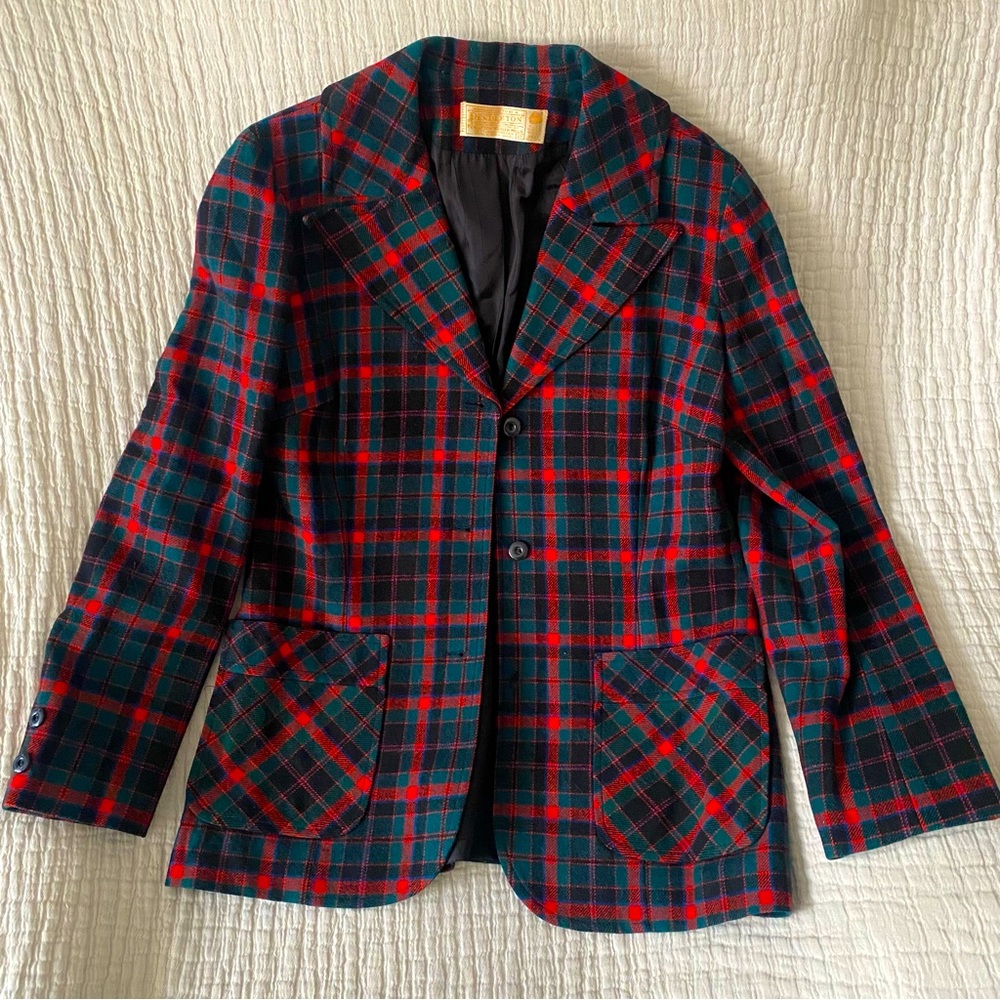 Pendleton Red & Green Plaid Wool Blazer Jacket